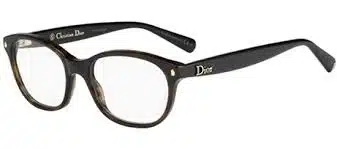 A pair of Dior eyeglasses with black rims and temples.