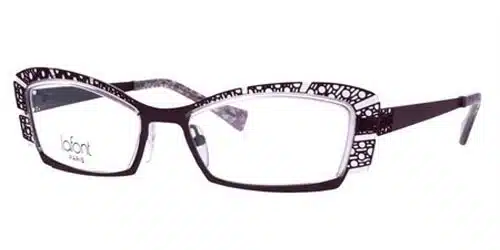 A pair of Lafont eyeglasses with a stylish purple-tinted rim and temples.
