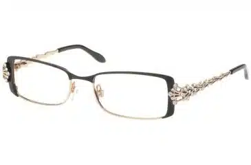 A pair of Diva eyeglasses, narrow black rims and twisty silver temples.